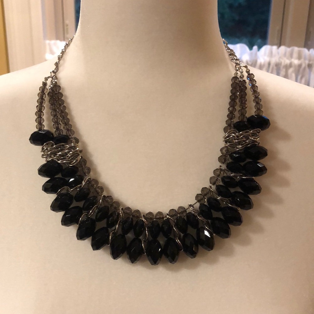 Black and Gray Beaded Statement Necklace